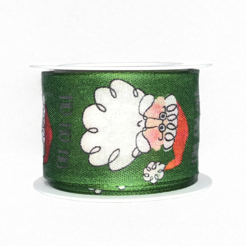 Vánoční stuha bavlněná Ho Ho Ho zelená 40mm x 2m (6,-Kč/m)