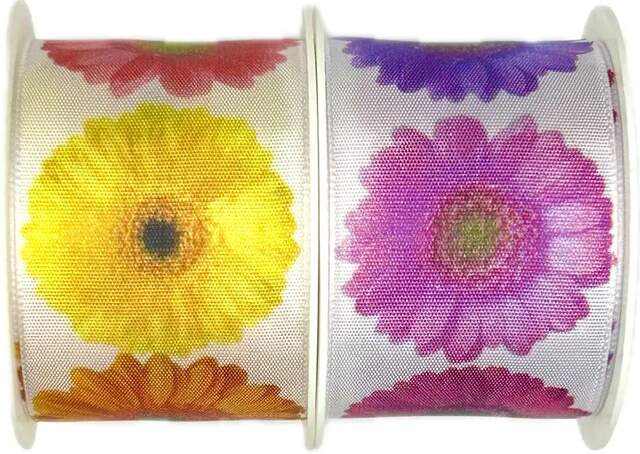 Set 3x Stuha taftová GERBERA PURPLE fotopotisk Gerbera 3x (40mm x 2m) 