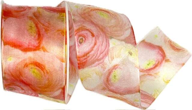 Set 3x Stuha taftová PINK ROSES průsvitná 3x (40mm x 2m)