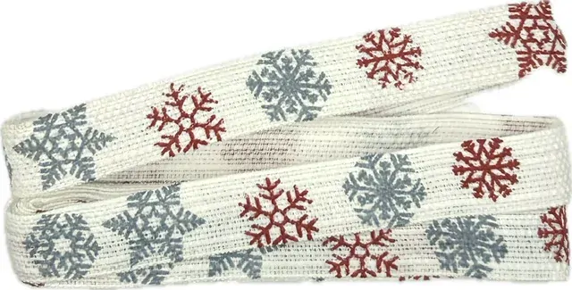 Vánoční stuha VLOČKY bavlněná bílá 15 mm x 2 m (5,- Kč/m)