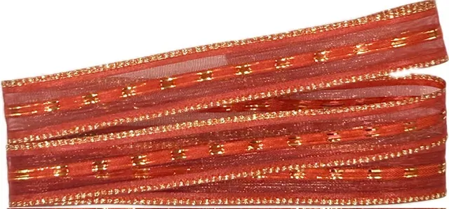 Stuha vánoční GALAXIE červená zlatě prošívaná 15mm x 2m (6,-Kč/m)