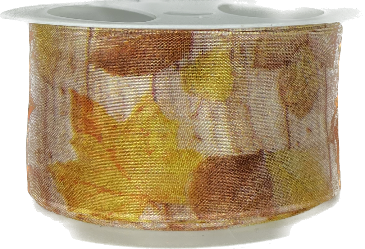 Stuha organzová MAPLE LEAVES Maple Leaves – Golden Breeze40mm x 2m (15,-Kč/m) 