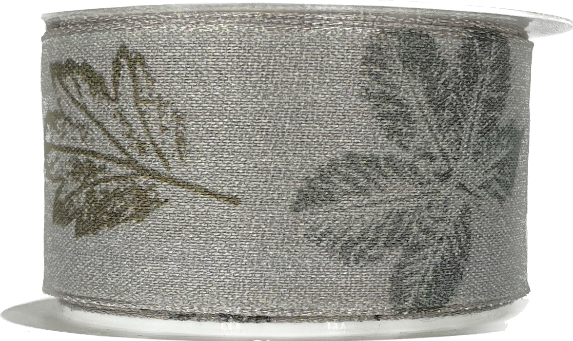 Stuha látková Autumn Cotton Leaf – Silver Frost šedá 40mm x 2m (14,-Kč/m)