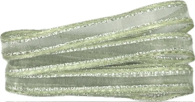 Stuha organzová MONDAN MINT SILVER pastelově zelená 15mm x 2m (7,-Kč/m)