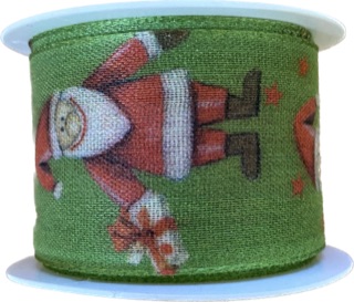 Stuha vánoční SANTA S DÁRKEM zelená 40mm x 2m (14,-Kč/m)