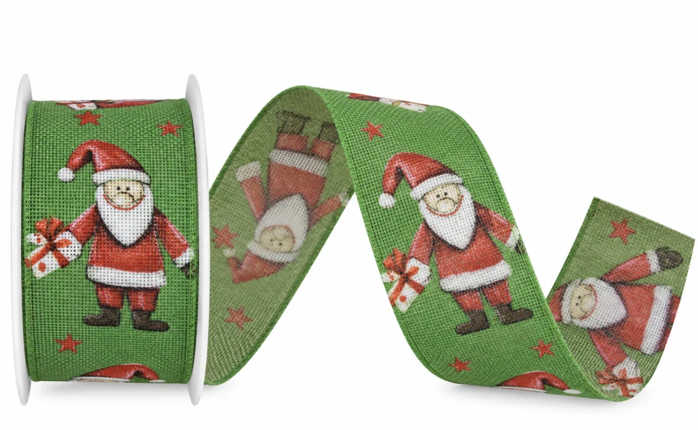 Stuha vánoční SANTA S DÁRKEM zelená 40mm x 2m (10,-Kč/m)