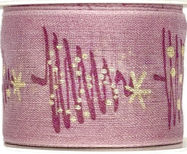 Stuha vánoční PINK TREES pastelově růžová 40mm x 2m (13,-Kč/m)