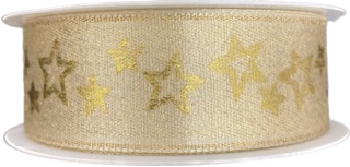 Stuha vánoční saténová GLAMOUR STARS GOLD zlatá 25mm x 4m (7,-Kč/m)