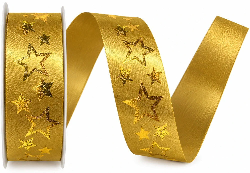 Stuha vánoční saténová GLAMOUR STARS GOLD zlatá 25mm x 4m (7,-Kč/m)