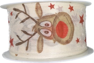 Stuha vánoční RED NOSE RUDI krémová 40mm x 2m (13,-Kč/m)