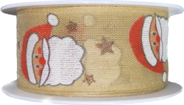 Stuha vánoční FROSTY MAN přírodní 25mm x 2m (12,-Kč/m)