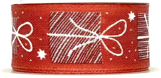 Vánoční látková stuha GIFTS balíčky červené 25mm x 2m (11,-Kč/m)