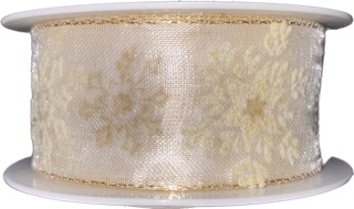Stuha vánoční organzová Golden Crystal Snow zlatá 25mm x 2m (13,-Kč/m)