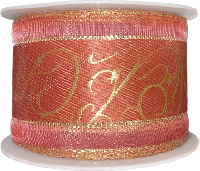 Stuha vánoční saténová RHAPSODY měděno-růžová 40mm x 2m (16,-Kč/m)