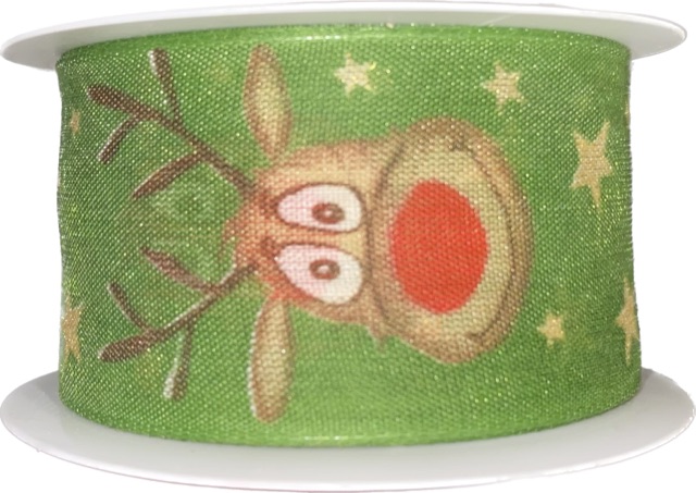 Stuha vánoční RED NOSE RUDI GREEN zelená 40mm x 2m (13,-Kč/m)