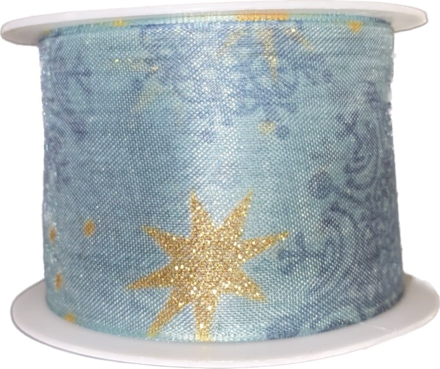 Stuha vánoční organzová SOUTH STAR BLUE modrá 40mm x 2m (15,-Kč/m)