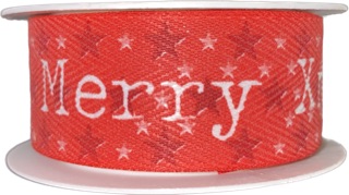 Vánoční stuha X-MAS STARS červená 25mm x 2m (5,-Kč/m)