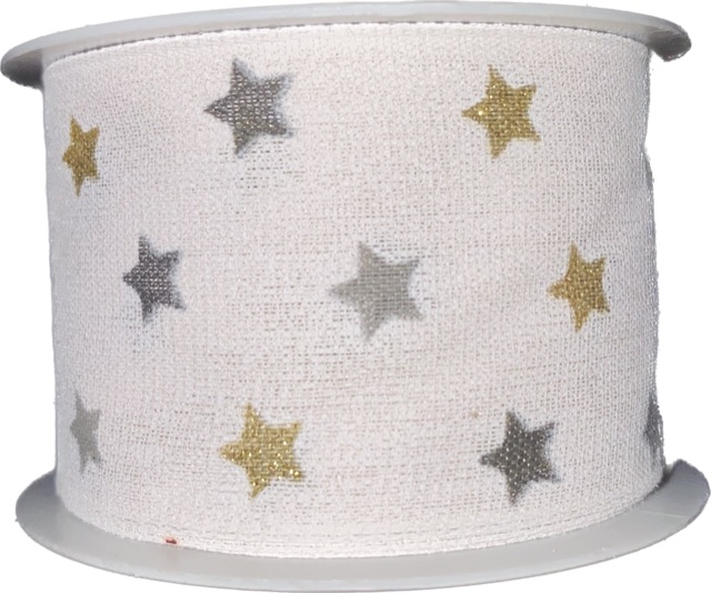 Stuha vánoční bavlněná LIGHT SPOTS bílá 40mm x 2m (13,-Kč/m)