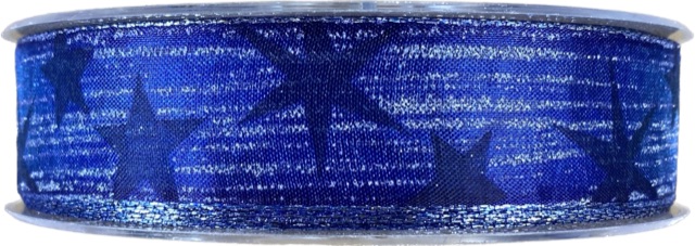 Vánoční organzová stuha ORGANDY STARS BLUE 25mm x 20m (6,-Kč/m)
