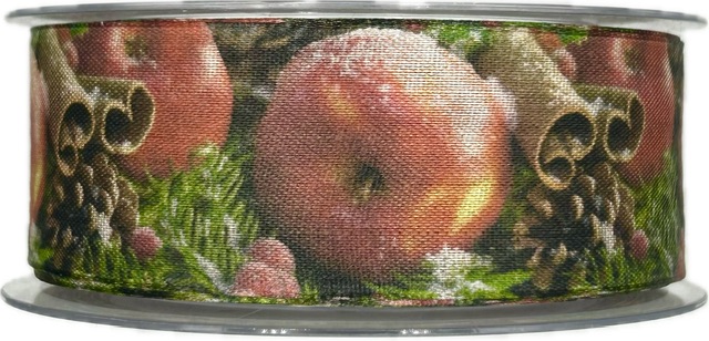 Stuha vánoční JABLKO a SKOŘICE 40mm x 15m (8,-Kč/m)