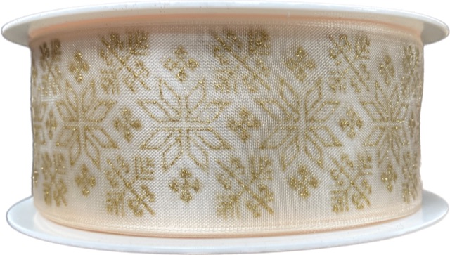 Vánoční stuha organzová GLAMOUR STARS krémová 40mm x 20m (9,90Kč/m)