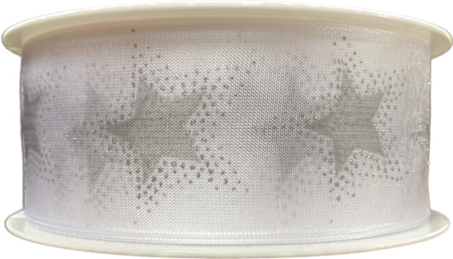 Vánoční stuha organzová ORGANDY STARDUST bílá 40mm x 20m (9,-Kč/m)