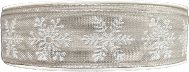 Stuha vánoční SNOWFLAKES stříbrná 25mm x 20m ( 8,-Kč/m)