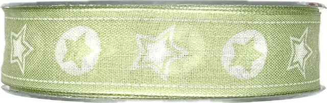 Vánoční bavlněná stuha STARS pastelově zelená 25mm x 20m (3,50Kč/m)