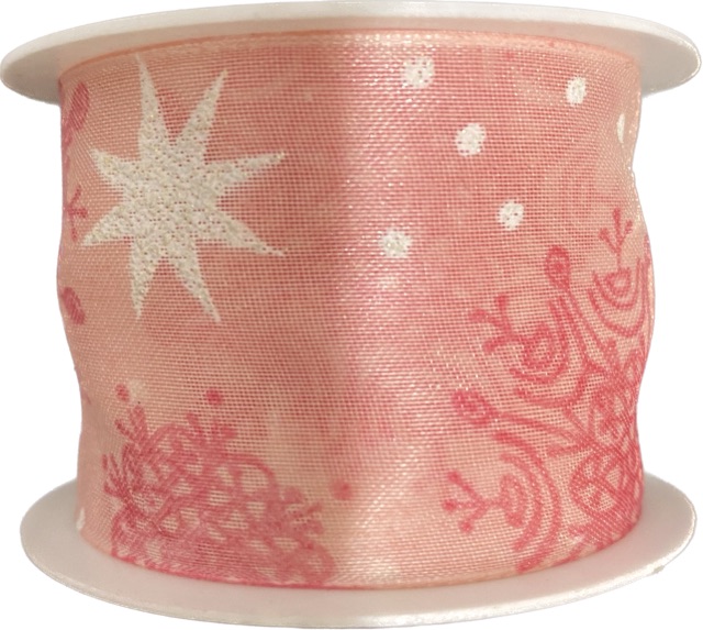 Stuha vánoční organzová SOUTH STAR PINK růžová 40mm x 2m (15,-Kč/m)