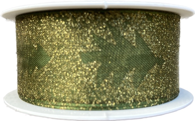 Vánoční stuha organzová GLAMOUR TREES zelená 25mm x 2,5m (10,-Kč/m)