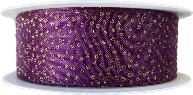 Stuha organzová VIVA PURPLE zlatý potisk 25mm x 2m (13,-Kč/m)