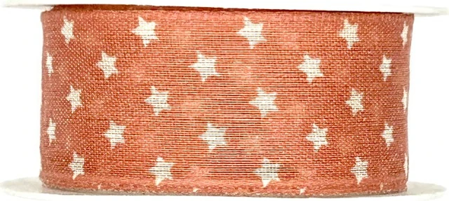 Stuha vánoční bavlněná TINY STARS LIGHT RED pastelově červená 25mm x 2m(9,-Kč/m) 