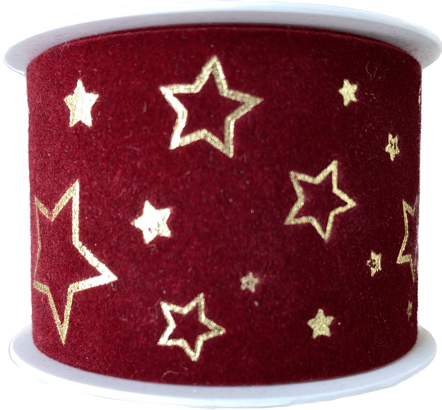Stuha vánoční sametová VELUTTO STARS BURGUNDY bordó 40mm x 2m (14,-Kč/m)