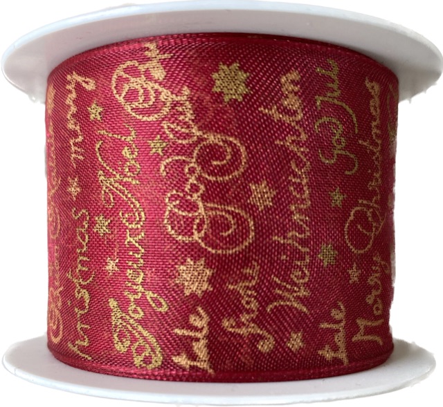 Stuha vánoční organzová CHRISTMAS FONT CARDINAL BURGUNDY bordó 40mm x 2m (15,-Kč/m)