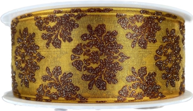 Vánoční stuha organzová ROYAL NIGHT GOLD 40mm x 20m (9,90Kč/m)