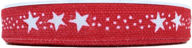Vánoční stuha lněná STAR CHAIN RED červená 15mm x 20m ( 5,50 Kč/m)