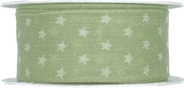 Stuha vánoční bavlněná TINY STARS GREEN pastelově zelená 25mm x 2m(9,-Kč/m)