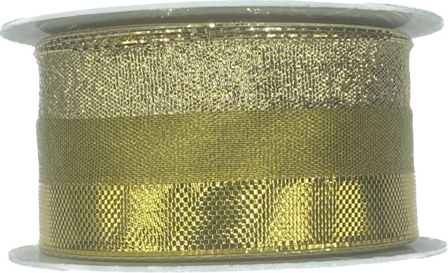Stuha zlatá OUTDOOR GOLD STRIPES lurexová 40mm x 8m (11,-Kč/m)