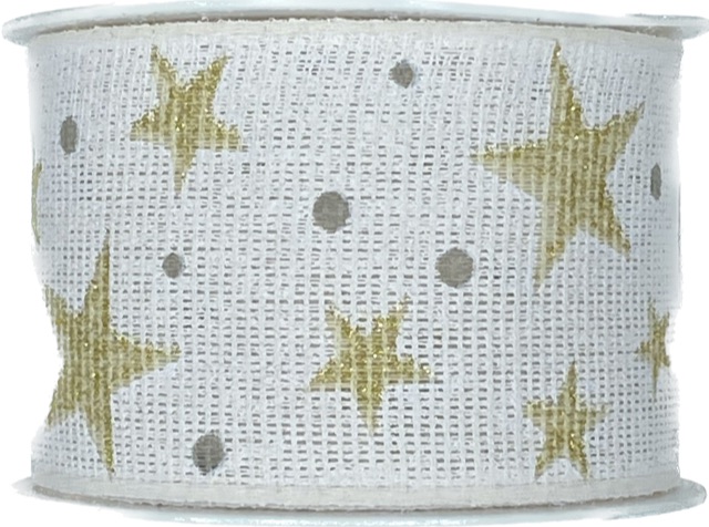 Vánoční bavlněná stuha STAR LIGHT WHITE 40mm x 2m (14,-Kč/m)
