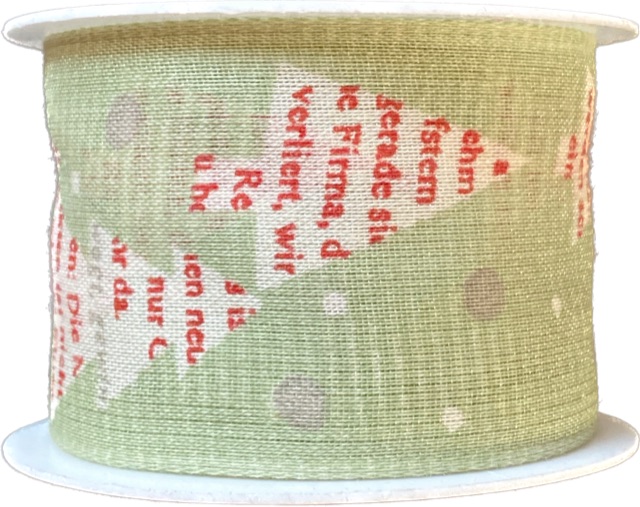 Vánoční stuha bavlněná CHRISTMAS FOREST GREEN 40mm x 2m (5,-Kč/m)