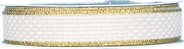 Stuha tkaná Luxe Shine – White bílá 15mm x 4m (8,-Kč/m)