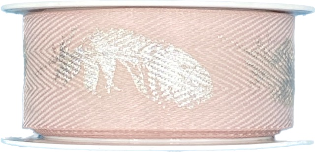 Stuha bavlněná FEATHER PINK pastelově růžová 25mm x 2m (8,-Kč/m)