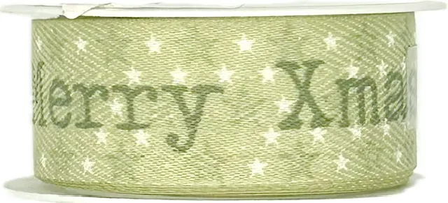 Vánoční stuha X-MAS STARS pastelově zelená 25mm x 2m (5,-Kč/m)