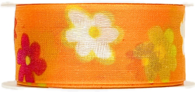 Stuha taftová SUNNY BLOSSOM Orange 25mm x 2,5m (10,-Kč/m)