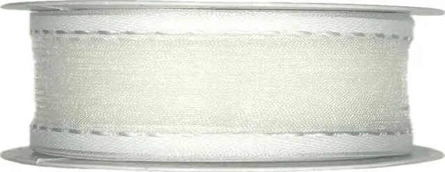 Stuha organzová CHAMPAGNER White Elegance bílá prošívaná 25mm x 2m (12,-Kč/m)