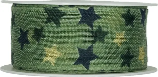 Stuha vánoční GREEN STARS I zelená 25mm x 2m