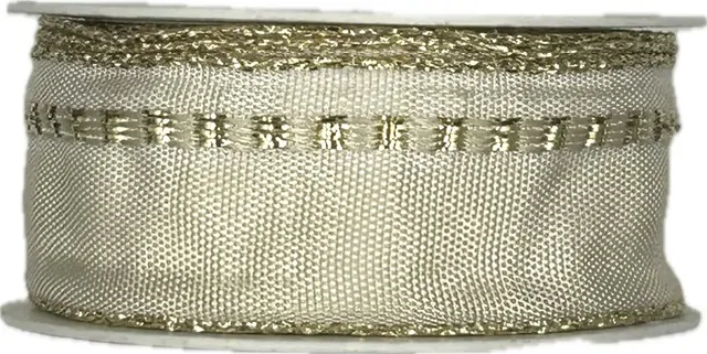 Vánoční stuha saténová ELEGANCE GOLD I krémová 25mm x 2m (12,-Kč/m)