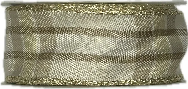 Vánoční stuha saténová ELEGANCE GOLD II krémová 25mm x 2m (12,-Kč/m)