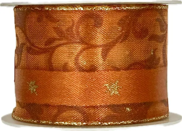 Stuha vánoční  COPPER STARS oranžová 40mm x 2m (16,-Kč/m)