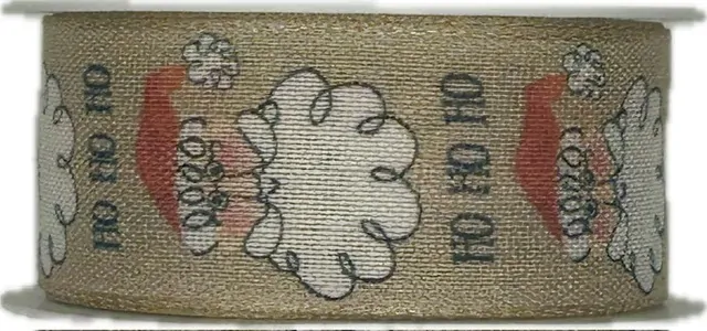 Vánoční stuha bavlněná Ho Ho Ho krémová 25mm x 2m (12,-Kč/m)